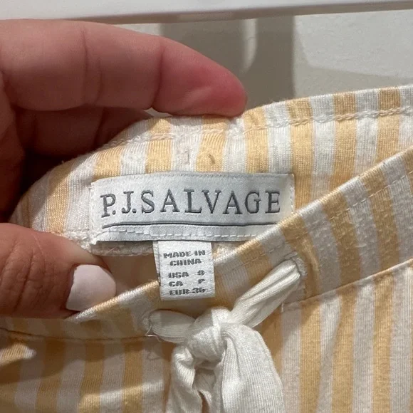 P.J. Salvage Yellow and White Striped pajama set- oversized small - Picture 3 of 8